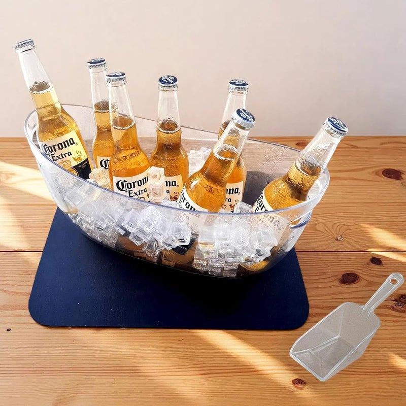SIUPER 5.5L 16.7x6.4x7.3in Ice Bucket 1PCS with Drying Mat & Scoop for Parties, Mimosa Bar Supplies Beverage Tub for Champagne Beer Sparkling Wine, Acrylic Drink Cooler/Holder Food Grade Boat Shape - Image 1